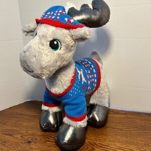 Build-A-Bear Glisten Reindeer Plush Holiday Blue Candy Cane Sweater Silver Hat